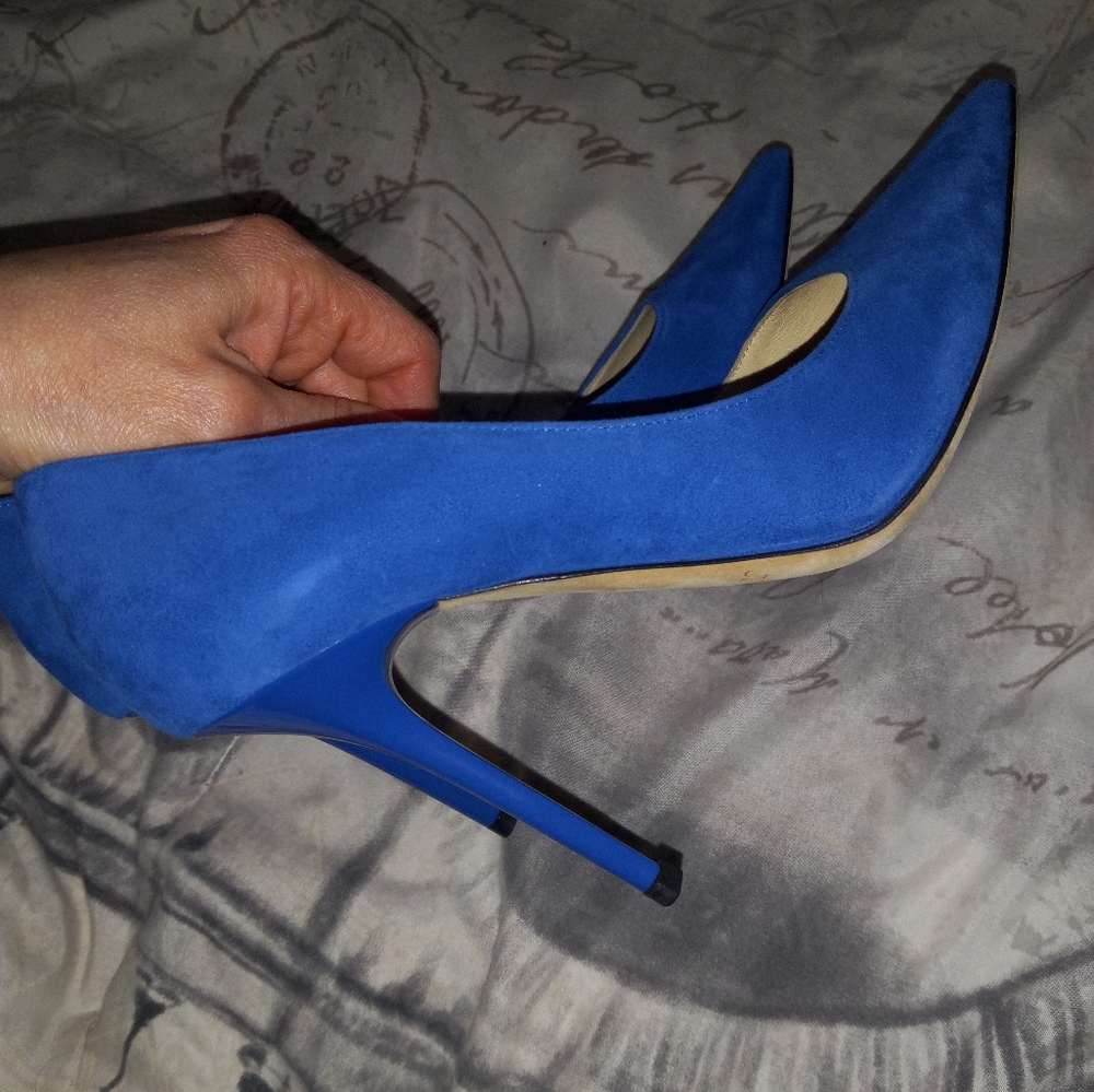 Jimmy CHOO Romy cobalt electric blue suede pumps 100mm Size 6 - Picture 7 of 14